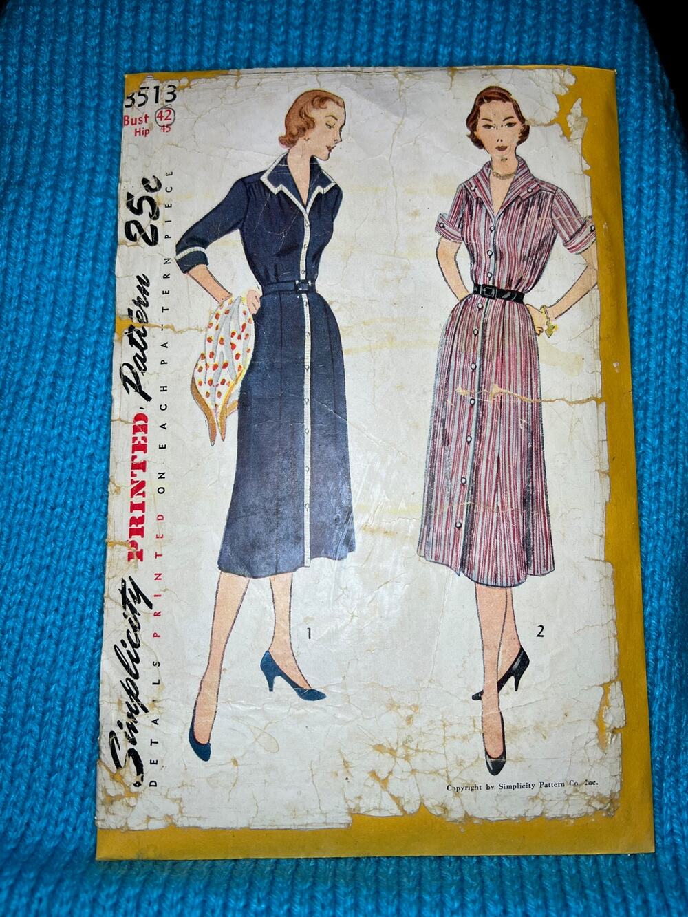Simplicity 3513 Pattern shirt dress button front bust 42